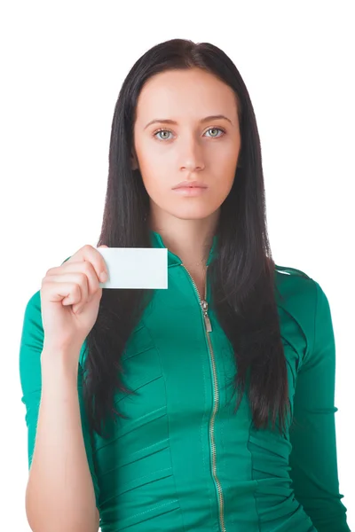Mladá atraktivní žena s prázdnou kartu — Stock fotografie