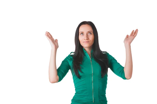 Young woman raising hands to worship — Stock Photo, Image