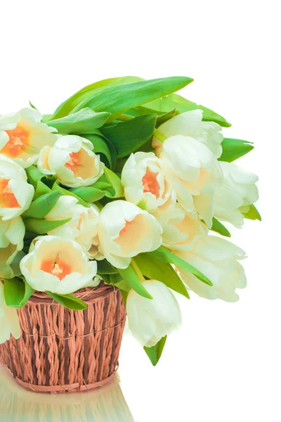 Beautiful tulips in basket — Stock Photo, Image