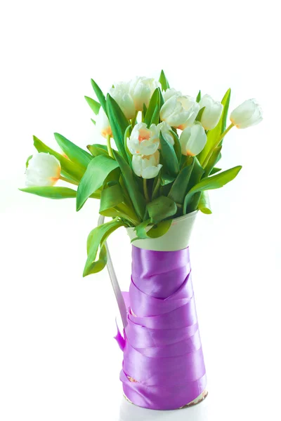 Tulipani bianchi in vaso — Foto Stock