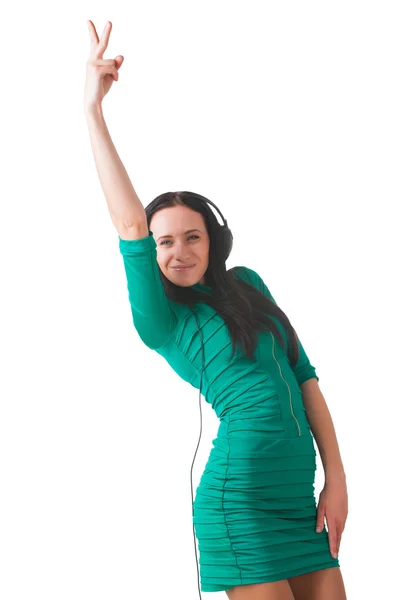 Ευτυχισμένη γυναίκα χορεύει με ακουστικά — Φωτογραφία Αρχείου