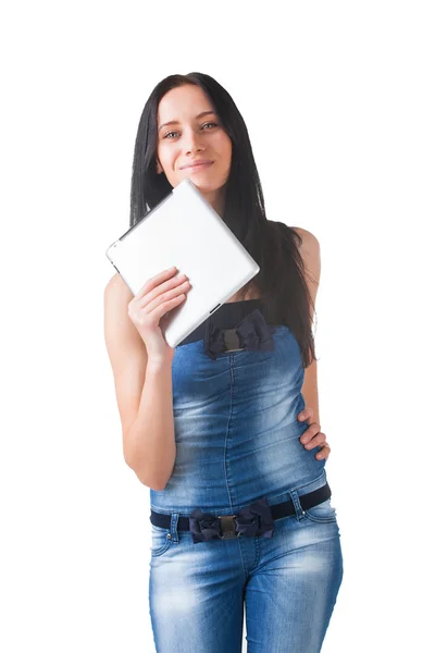 Jong meisje met tablet pc — Stockfoto