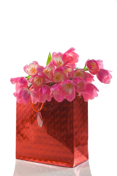 Bouquet of tulips in gift package — Stock Photo, Image