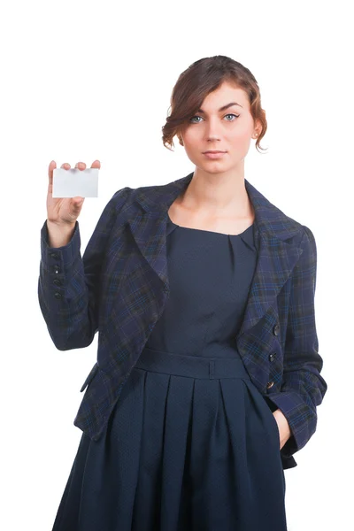 Attractive woman with business card — Stock Photo, Image