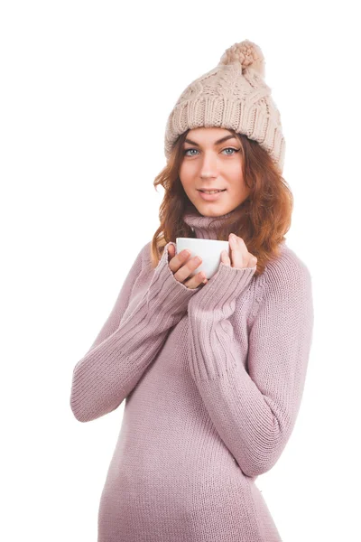 커피 한잔과 함께 행복 한 여자의 그림 — 스톡 사진