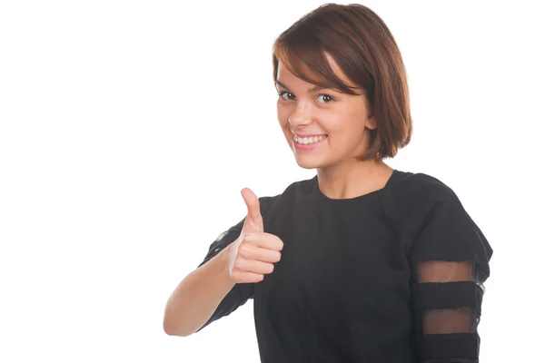 Ragazza adolescente mostrando pollici in su — Foto Stock