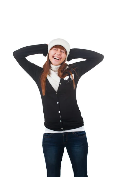 Girl in white hat and scarf — Stock Photo, Image