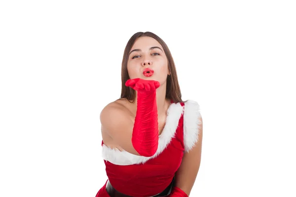 Mädchen im Weihnachtsmannkostüm — Stockfoto