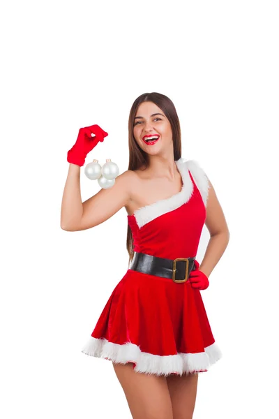 Mädchen im Weihnachtsmannkostüm — Stockfoto
