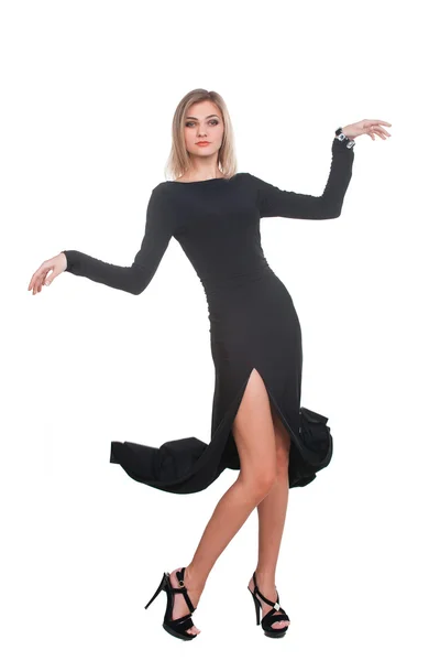 Mulher na moda em vestido preto — Fotografia de Stock