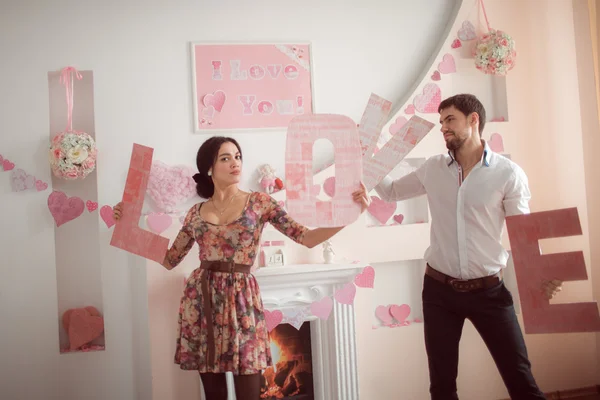 Loving couple with love letters — Stock Photo, Image