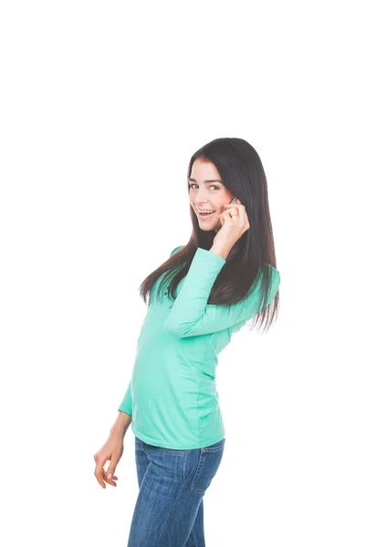 Mujer sonriente hablando por teléfono —  Fotos de Stock