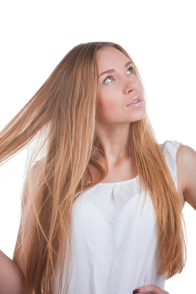 Blonde woman touching her hair — Stock Photo, Image