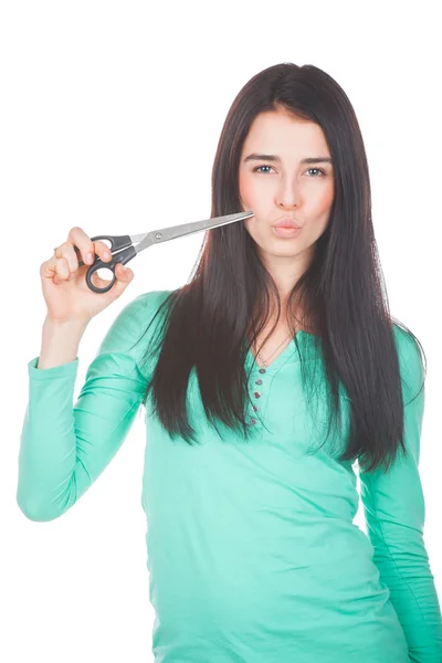 Woman with scissors — Stock Photo, Image