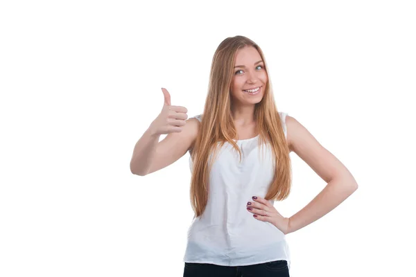 Blondwoman with thumbs up — Stock Photo, Image