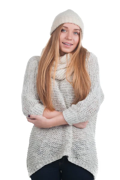Flicka i varm tröja — Stockfoto