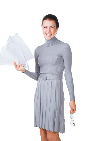 Smiling woman with documents — Stock Photo, Image