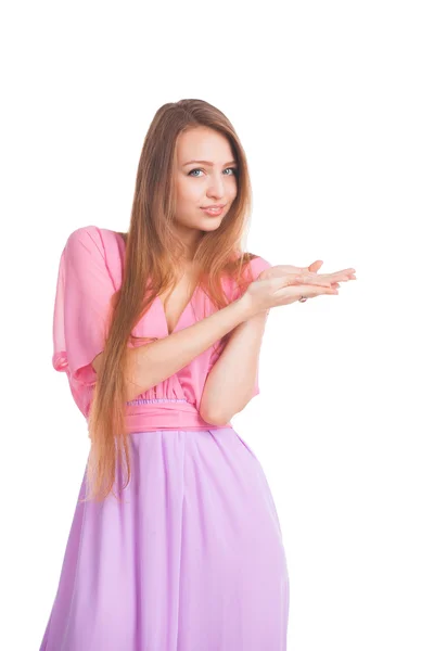 Hübsche Frau im rosa Kleid. — Stockfoto