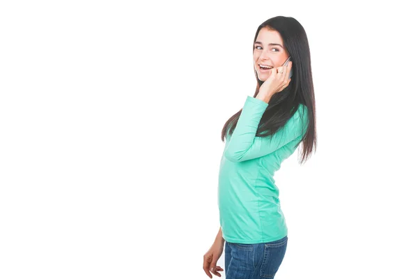 Smiling woman talking on the phone — Stock Photo, Image