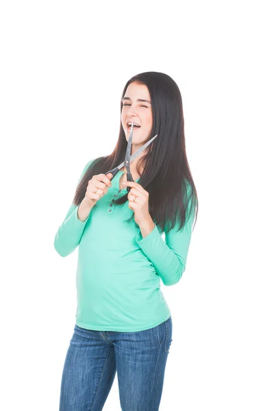 Žena s nůžkami — Stock fotografie
