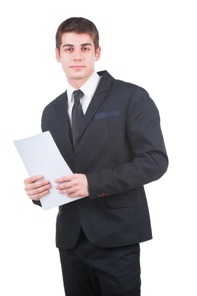 Handsome businessman with blank paper Stock Image