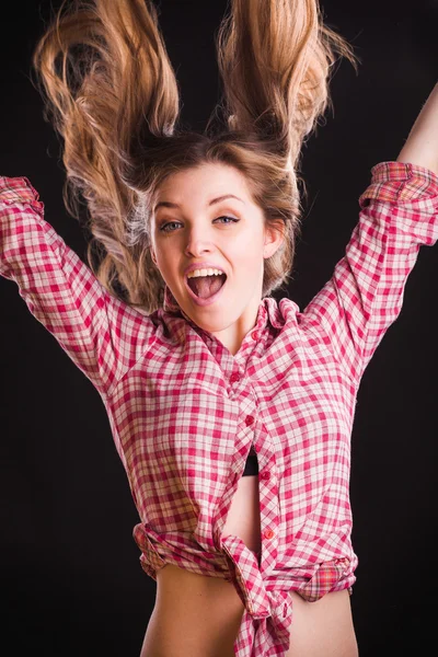 Mulher de camisa quadriculada — Fotografia de Stock