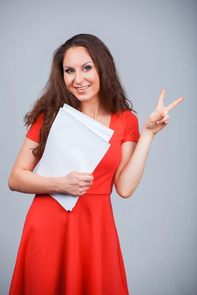 Girl with papers — Stock Photo, Image
