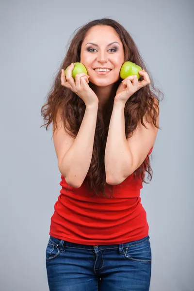 Chica y manzanas — Foto de Stock