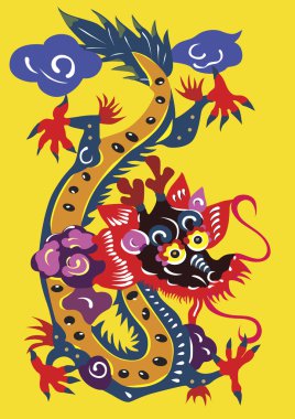 Çin stili rengini kağıt kesiği desen, renkli ejderha