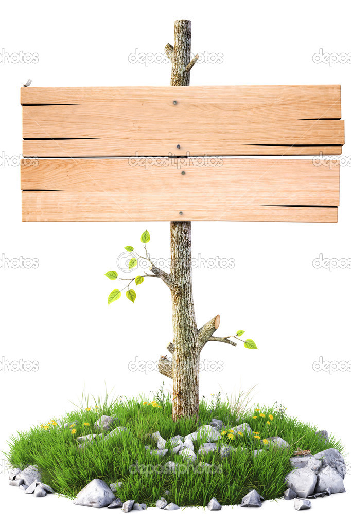 Wooden billboard on the grass