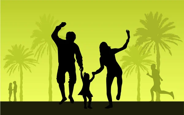 Familie onder de palm — Stockvector