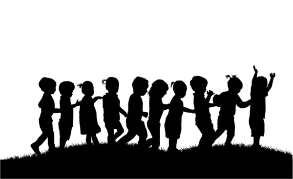 Groep van kinderen silhouetten — Stockvector