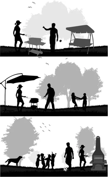 Picnic en el jardín — Vector de stock