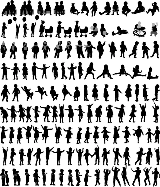 Grande collection de silhouettes pour enfants — Image vectorielle