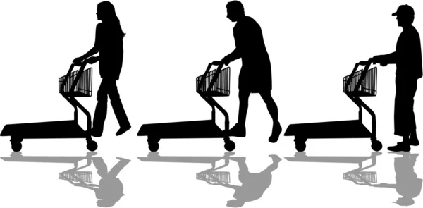 Silhouetten von Menschen beim Einkaufen — Stockvektor