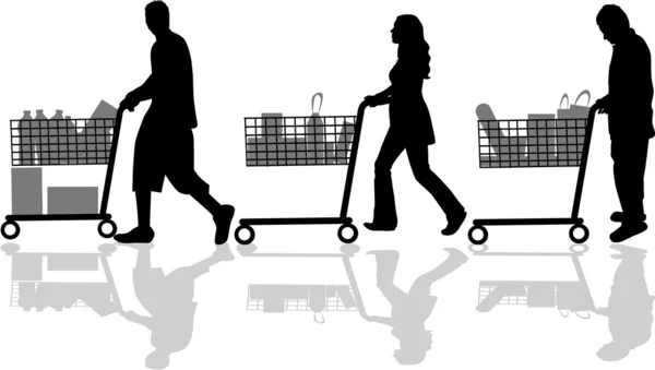 Silhuetter av människor ut shopping — Stock vektor