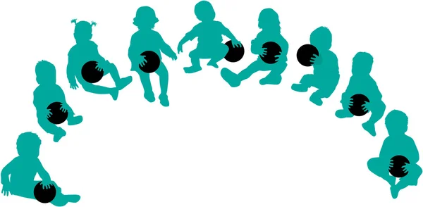 Silhouettes d'enfants - jouer avec une balle — Image vectorielle