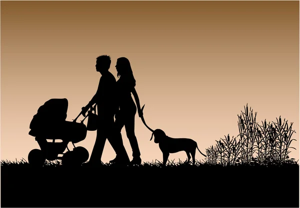 Familia paseo el perro — Archivo Imágenes Vectoriales