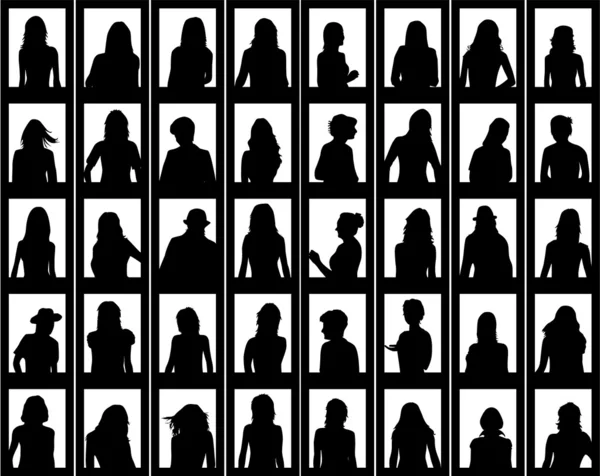 Kadınlar - vector silhouettes çerçeveli portreleri — Stok Vektör