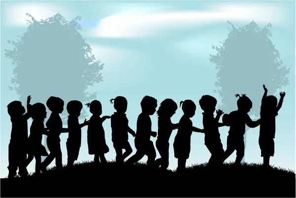 Groep van kinderen silhouetten — Stockvector