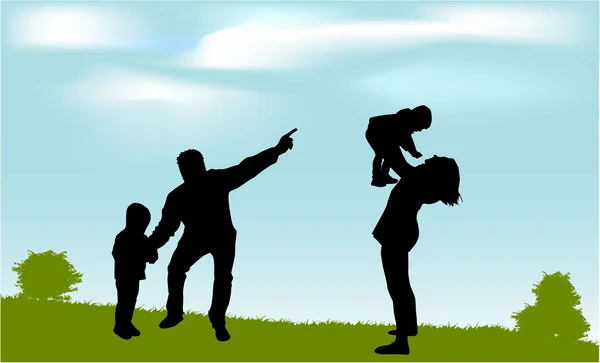 Familia con niños caminando — Vector de stock