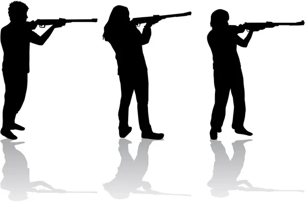 Men and women with guns — Stock Vector