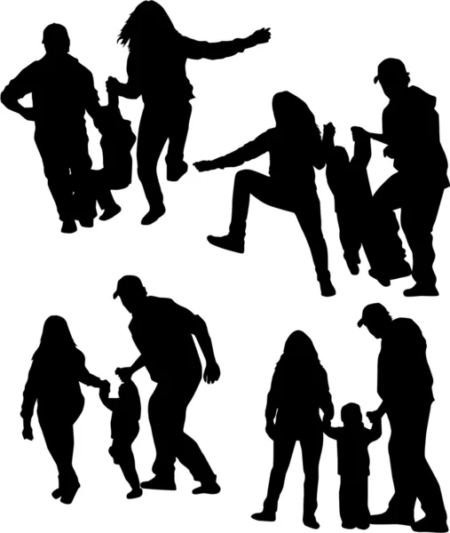 Silhouet van ouders en kinderen — Stockvector