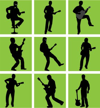yüksek kaliteli gitar çalar siluet seti