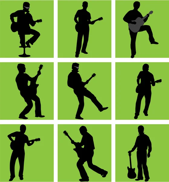 Hoge kwaliteit gitaar speler silhouet set — Stockvector