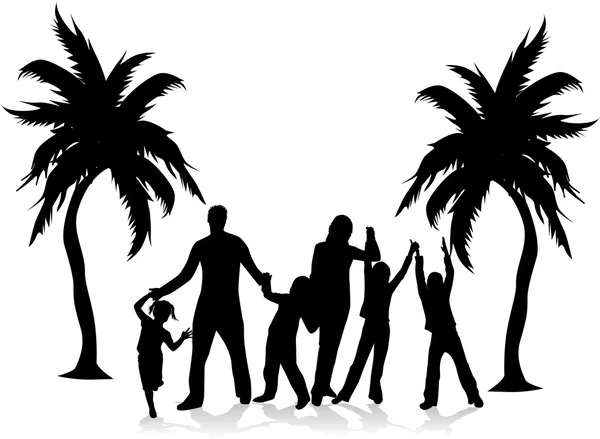 Familie onder de palm — Stockvector