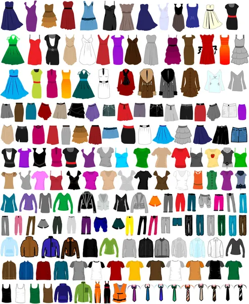 Big collection of clothes and accessories — Stock Vector