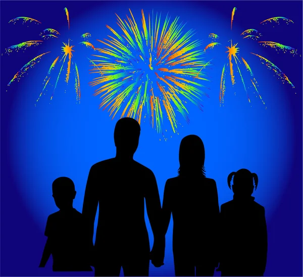 Spectacle familial de feux d'artifice — Image vectorielle