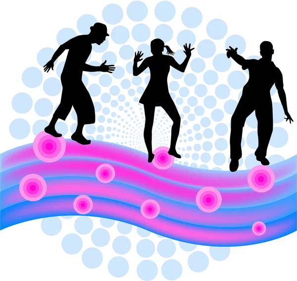 Mensen dansen silhouettes - achtergrond — Stockvector