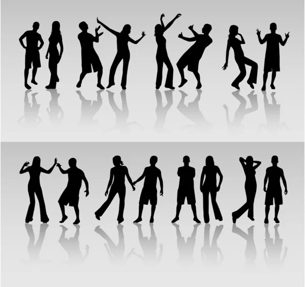 Dancing people silhouettes-background — стоковый вектор